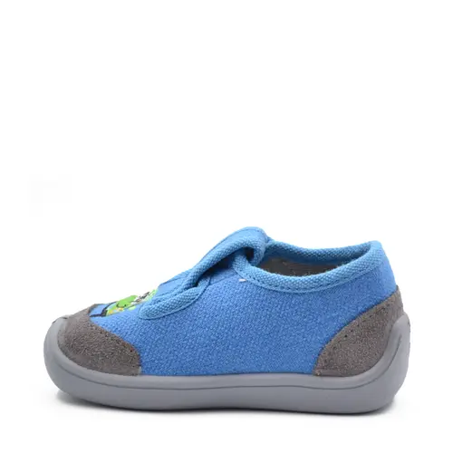 Pantofi barefoot copii, decupati, material textil, Elf Texas, albastru, masinuta, Bar3foot- 2BE8/3R-25-Bar3foot