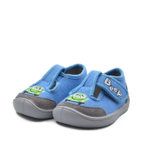 Pantofi barefoot copii, decupati, material textil, Elf Texas, albastru, masinuta, Bar3foot- 2BE8/3R-25-Bar3foot