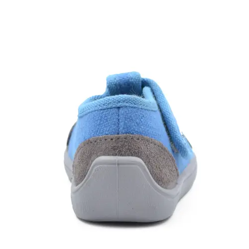 Pantofi barefoot copii, decupati, material textil, Elf Texas, albastru, masinuta, Bar3foot- 2BE8/3R-25-Bar3foot