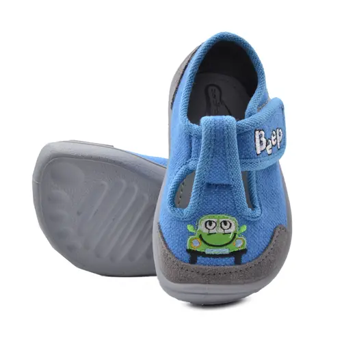 Pantofi barefoot copii, decupati, material textil, Elf Texas, albastru, masinuta, Bar3foot- 2BE8/3R-25-Bar3foot