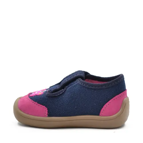 Pantofi barefoot copii, decupati, material textil, Elf Texas, bleumarin, fluturas roz, Bar3foot- 2BE8/2R-25-Bar3foot