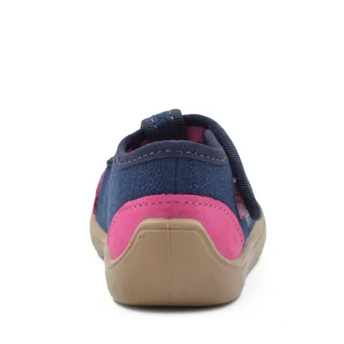 Pantofi barefoot copii, decupati, material textil, Elf Texas, bleumarin, fluturas roz, Bar3foot- 2BE8/2R-25-Bar3foot