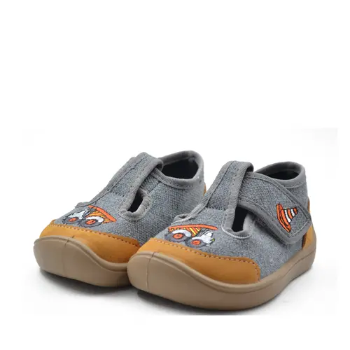 Pantofi barefoot copii, decupati, material textil, Elf Texas, gri, camion, Bar3foot- 2BE8/1R-22-Bar3foot