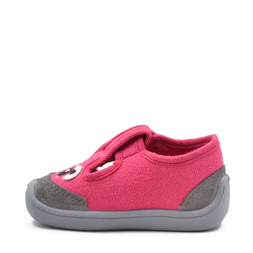 Pantofi barefoot copii, decupati, material textil, Elf Texas, roz, ursulet, Bar3foot- 2BE8/6R-25-Bar3foot