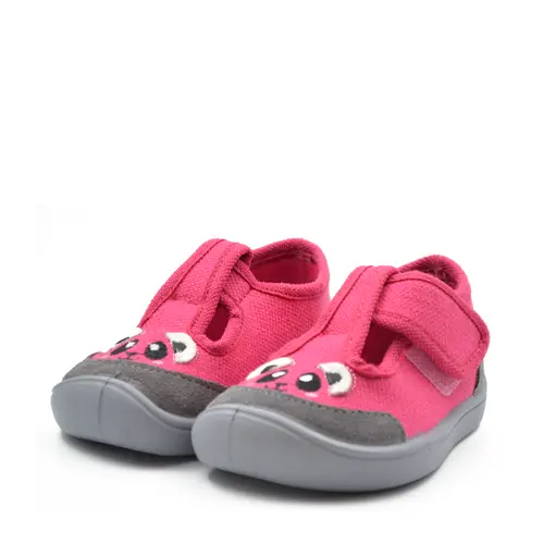 Pantofi barefoot copii, decupati, material textil, Elf Texas, roz, ursulet, Bar3foot- 2BE8/6R-25-Bar3foot
