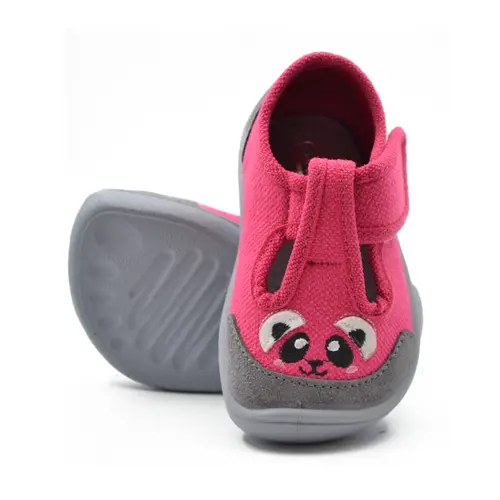 Pantofi barefoot copii, decupati, material textil, Elf Texas, roz, ursulet, Bar3foot- 2BE8/6R-25-Bar3foot