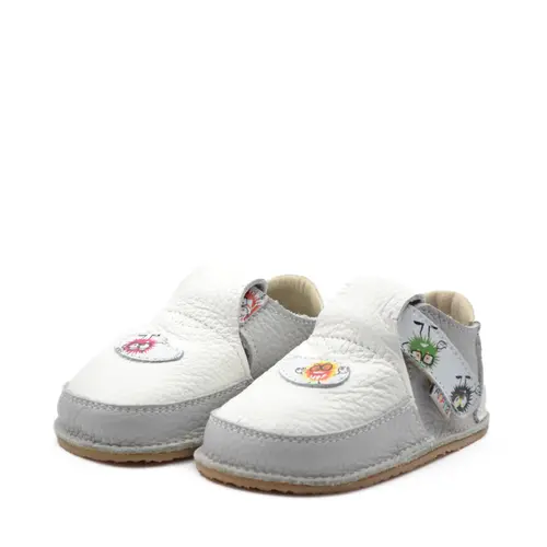 Pantofi barefoot, primii pasi, piele naturala, talpa flexibila, alb, monstruleti, Supreme- Ari-010-17-Ariana Baby Shoes