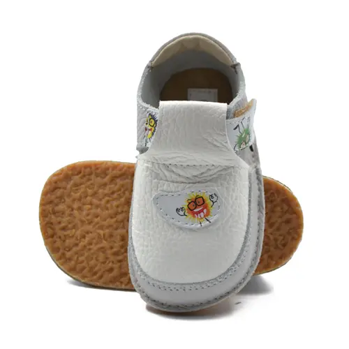 Pantofi barefoot, primii pasi, piele naturala, talpa flexibila, alb, monstruleti, Supreme- Ari-010-17-Ariana Baby Shoes