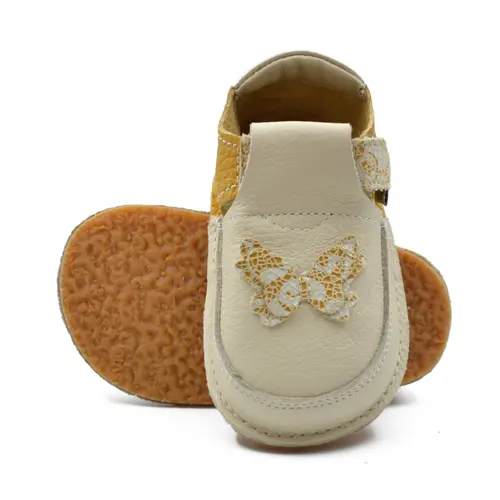 Pantofi barefoot, primii pasi, piele naturala, talpa flexibila, crem, fluturas, Lexi- Ari-005-17-Ariana Baby Shoes