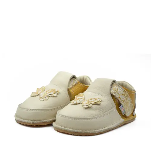 Pantofi barefoot, primii pasi, piele naturala, talpa flexibila, crem, fluturas, Lexi- Ari-005-17-Ariana Baby Shoes