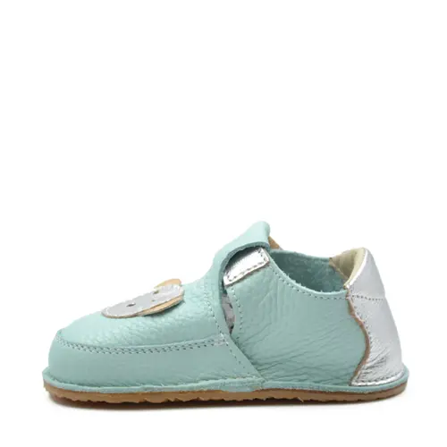 Pantofi barefoot, primii pasi, piele naturala, talpa flexibila, turcoaz, ursulet, Rain- Ari-006-17-Ariana Baby Shoes