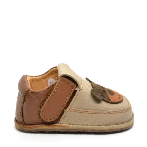 Pantofi primii pasi, barefoot, piele naturala, talpa flexibila, bej, ursulet- RO-16-13-23-By Pebebe Pantofi primii pasi, barefoot, piele naturala, talpa flexibila, bej, ursulet- RO-16-13-23-By Pebebe