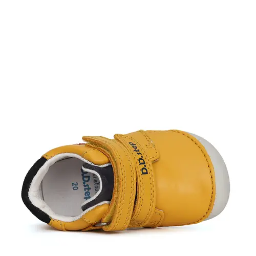 Pantofi din piele naturala, baieti, barefoot, galben, masina de pompieri, D.D.Step- S070-41783A-25-