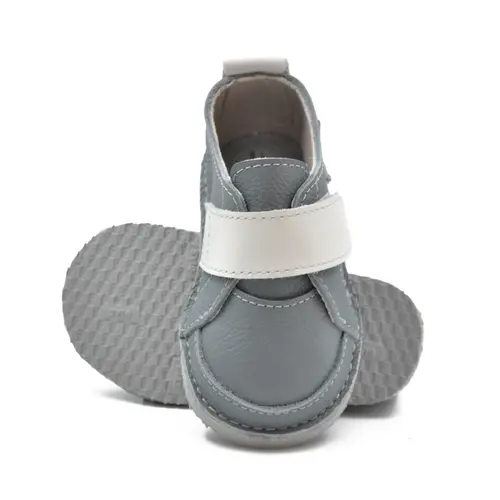 Pantofi din piele pentru copii, talpa cauciuc, gri- RO-102-2-24-By Pebebe