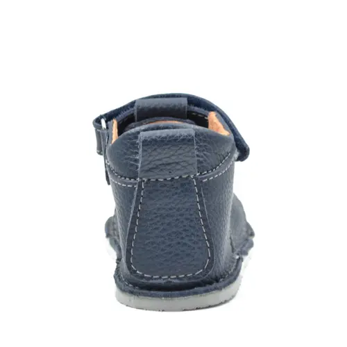 Sandale baieti, barefoot, primii pasi, piele naturala, talpa flexibila, inchidere cu scai, bleumarin- RO-103-4-24-By Pebebe