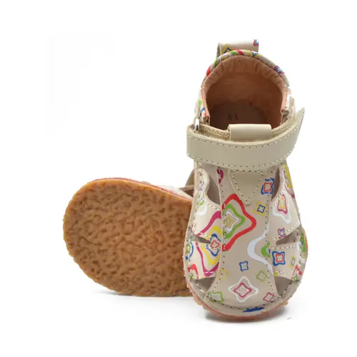 Sandale copii, barefoot, primii pasi, piele naturala, talpa flexibila, inchidere cu scai, crem pictat- RO-103-10-24-By Pebebe Sandale copii, barefoot, primii pasi, piele naturala, talpa flexibila, inchidere cu scai, crem pictat- RO-103-10-24-By Pebebe