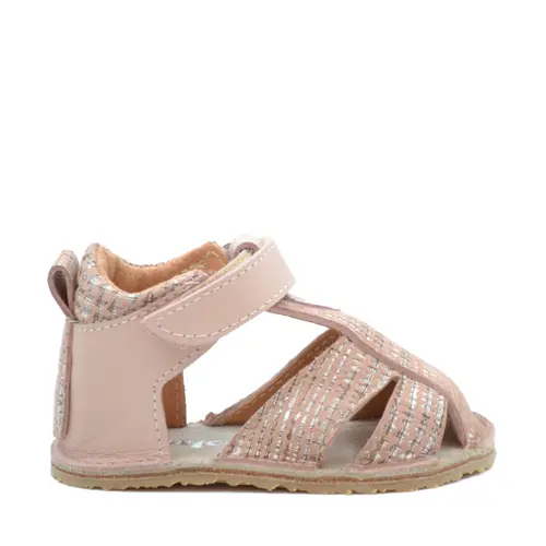 Sandale copii, primii pasi, piele naturala, talpa flexibila si inchidere cu scai, roz pudra cu imprimeu- RO-103-7-24-By Pebebe