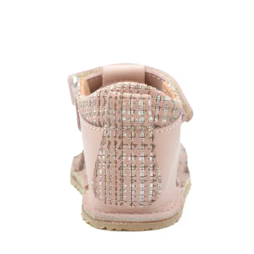 Sandale copii, primii pasi, piele naturala, talpa flexibila si inchidere cu scai, roz pudra cu imprimeu- RO-103-7-24-By Pebebe