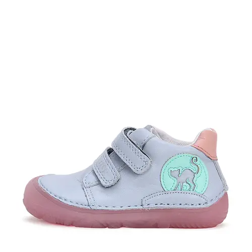 Pantofi copii, piele naturala, barefoot, talpa flexibila fluorescenta, pisica, albastru, D.D.Step- S073-42803-25-D.D. Step