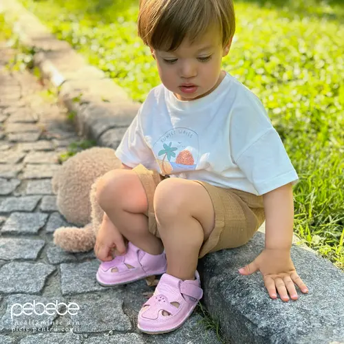 Sandale barefoot, primii pasi, piele naturala, talpa flexibila, roz cu roz sidef, LILIA- Ari-100-7-17-Ariana Baby Shoes