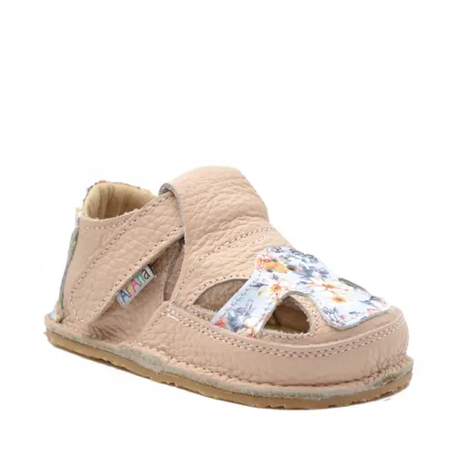 Sandale barefoot, primii pasi, piele naturala, talpa flexibila, roz, flori, APHRODITA- Ari-100-6-17-Ariana Baby Shoes