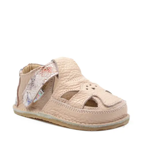 Sandale barefoot, primii pasi, piele naturala, talpa flexibila, roz prafuit, fluturi, Ofelia- Ari-100-3-25-Ariana Baby Shoes