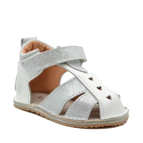 Sandale copii, primii pasi, piele naturala, talpa flexibila si inchidere cu scai, alb argintiu- RO-100-6-24-By Pebebe