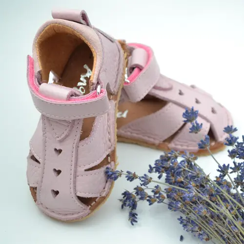 Sandale copii, primii pasi, piele naturala, talpa flexibila si inchidere cu scai, roz lila- RO-100-10-24-By Pebebe