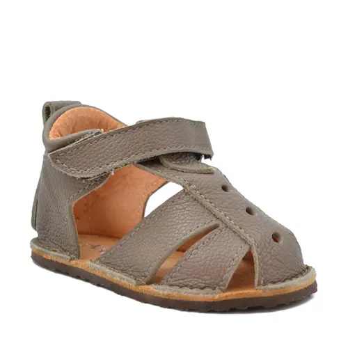 Sandale copii, barefoot, primii pasi, piele naturala, talpa flexibila, inchidere cu scai, khaki- RO-200-9-24-By Pebebe