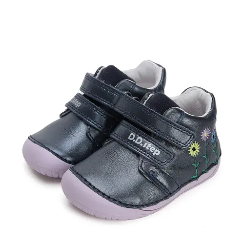 Pantofi copii, piele naturala, barefoot, bleumarin, flori, D.D.Step- S070-42771A-25-D.D. Step