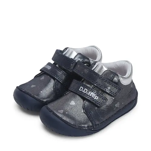 Pantofi copii, piele naturala, barefoot, bleumarin sidef, inimioare, D.D.Step- S070-42189-25-D.D. Step