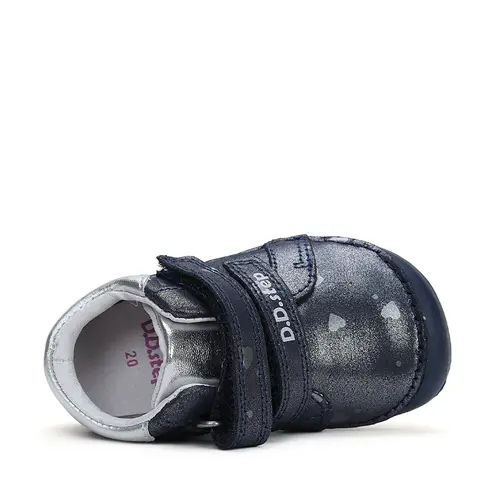 Pantofi copii, piele naturala, barefoot, bleumarin sidef, inimioare, D.D.Step- S070-42189-25-D.D. Step