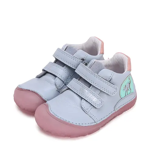 Pantofi copii, piele naturala, barefoot, talpa flexibila fluorescenta, pisica, albastru, D.D.Step- S073-42803-25-D.D. Step