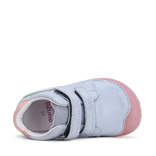 Pantofi copii, piele naturala, barefoot, talpa flexibila fluorescenta, pisica, albastru, D.D.Step- S073-42803-25-D.D. Step