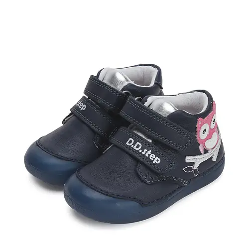 Pantofi copii, piele naturala, talpa fosforescenta, bleumarin, bufnita, D.D.Step- S066-42820B-25-