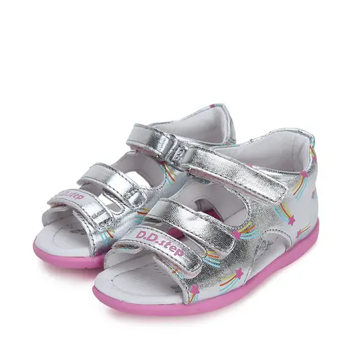 Sandale fete, piele naturala, stelute curcubeu, argintiu, D.D.Step- G075-41906E-23-D.D. Step Sandale fete, piele naturala, stelute curcubeu, argintiu, D.D.Step- G075-41906E-23-D.D. Step