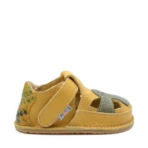 Sandale barefoot, primii pasi, piele naturala, talpa flexibila, galben, BEN- Ari-100-2-25-Ariana Baby Shoes
