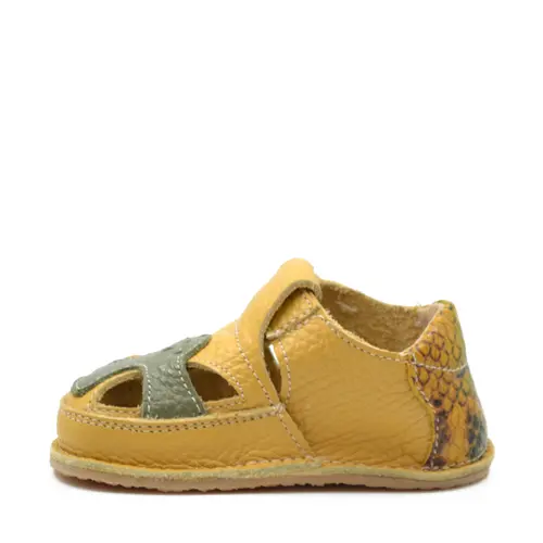 Sandale barefoot, primii pasi, piele naturala, talpa flexibila, galben, BEN- Ari-100-2-25-Ariana Baby Shoes