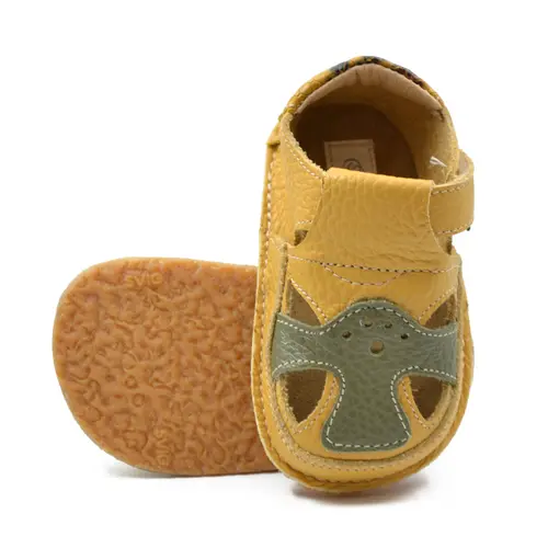 Sandale barefoot, primii pasi, piele naturala, talpa flexibila, galben, BEN- Ari-100-2-25-Ariana Baby Shoes