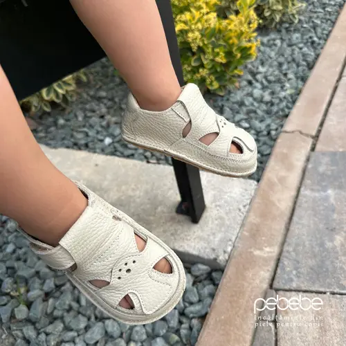Sandale barefoot, primii pasi, piele naturala, talpa flexibila, crem, Briana- Ari-100-5-24-Ariana Baby Shoes