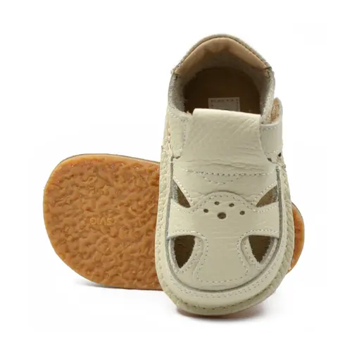 Sandale barefoot, primii pasi, piele naturala, talpa flexibila, crem, Briana- Ari-100-5-24-Ariana Baby Shoes