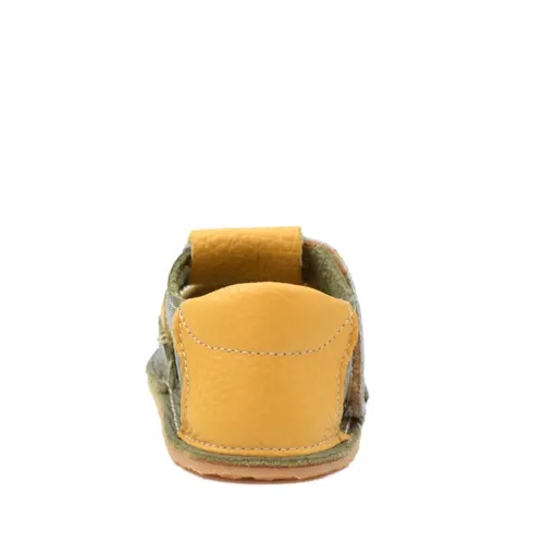 Sandale barefoot, primii pasi, piele naturala, talpa flexibila, verde uscat, galben, Kane- Ari-100-9-17-Ariana Baby Shoes