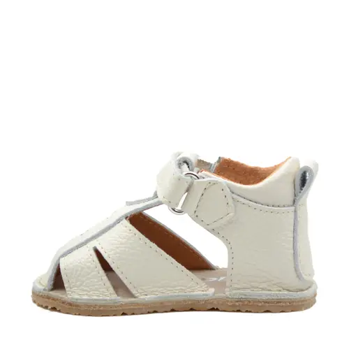 Sandale copii, barefoot, primii pasi, piele naturala, talpa flexibila, inchidere cu scai, crem- RO-100-3-24-By Pebebe