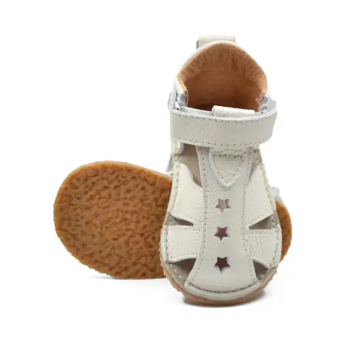 Sandale copii, barefoot, primii pasi, piele naturala, talpa flexibila, inchidere cu scai, crem- RO-100-3-24-By Pebebe