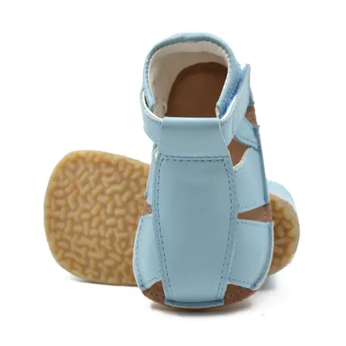 Sandale din piele naturală  cu scai și talpă din cauciuc flexibil, azur, LUY- RO-12-Azur-24-By Pebebe