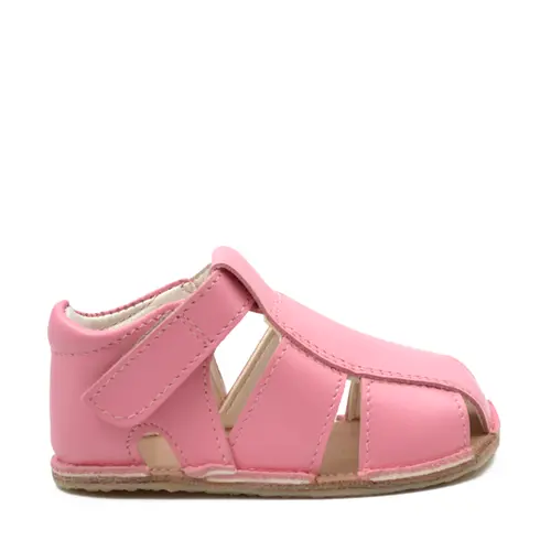 Sandale din piele naturală  cu scai și talpă din cauciuc flexibil, roz inchis, LUY- RO-12-6-24-By Pebebe