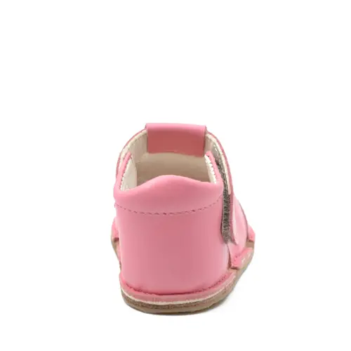 Sandale din piele naturală  cu scai și talpă din cauciuc flexibil, roz inchis, LUY- RO-12-6-24-By Pebebe