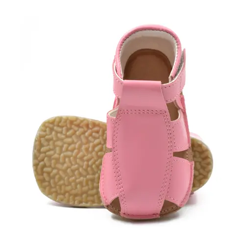 Sandale din piele naturală  cu scai și talpă din cauciuc flexibil, roz inchis, LUY- RO-12-6-24-By Pebebe