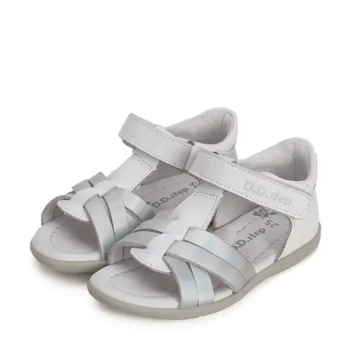 Sandale fete, piele naturala, alb cu barete argintii, D.D.Step- G075-41955BM-30-D.D. Step
