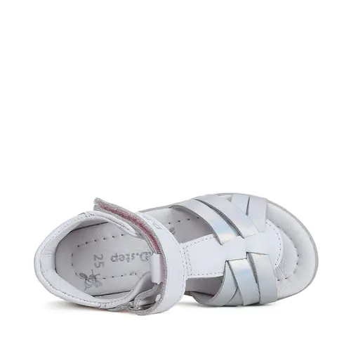 Sandale fete, piele naturala, alb cu barete argintii, D.D.Step- G075-41955BM-30-D.D. Step